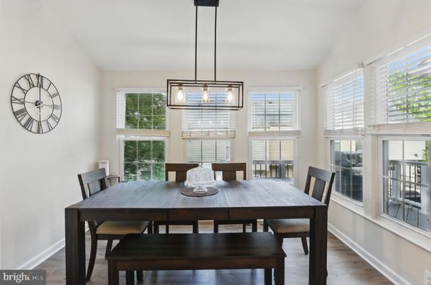 Dining room, Interior, Pendant Lights, Wood Texture Flooring