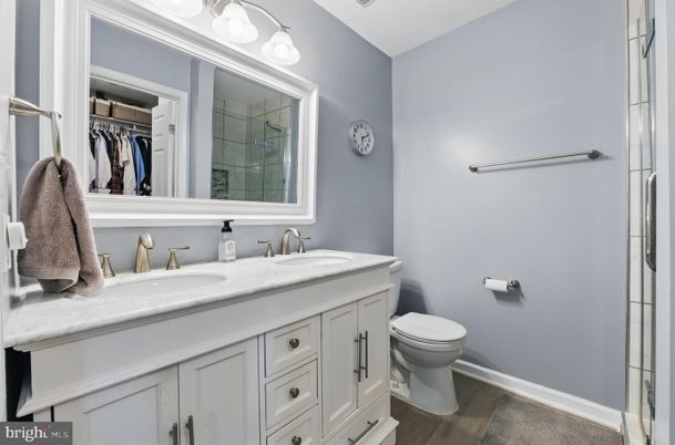 Bathroom, Dual Sink Vanities, Interior, Wood Texture Flooring