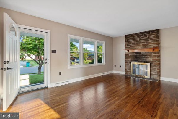 Empty room, Fireplace, Interior, Stone Walls, Wood Texture Flooring