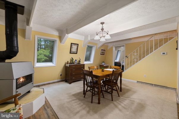 Chandelier, Dining room, Fireplace, Interior