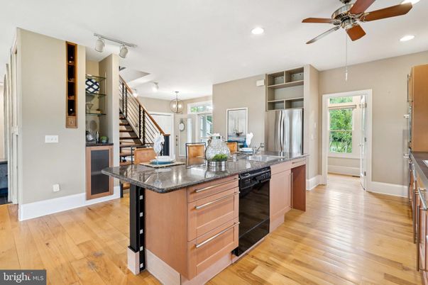 Chandelier, Interior, Kitchen, Recessed Lighting, Stainless Steel Appliances, Wood Texture Flooring