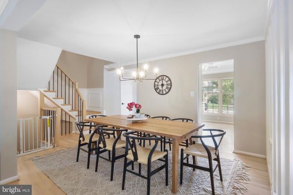 Dining room, Interior, Pendant Lights, Wood Texture Flooring