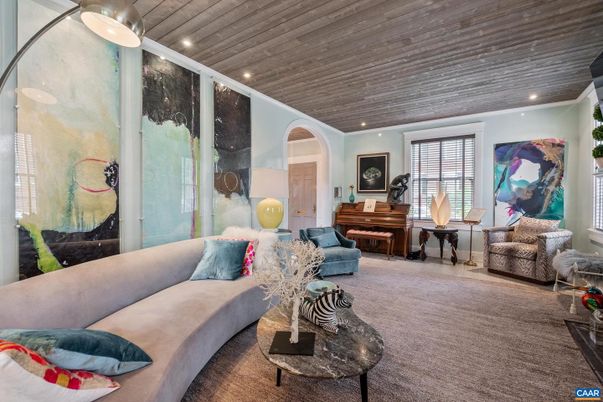 Interior, Living room, Piano, Recessed Lighting, Wooden Ceilings