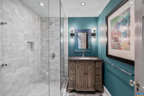 Bathroom, Glass Shower, Interior, Recessed Lighting
