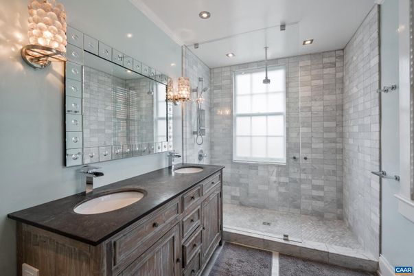 Bathroom, Dual Sink Vanities, Glass Shower, Interior, Recessed Lighting