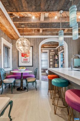Dining room, Interior, Pendant Lights, Wooden Beams, Wooden Ceilings, Wood Texture Flooring