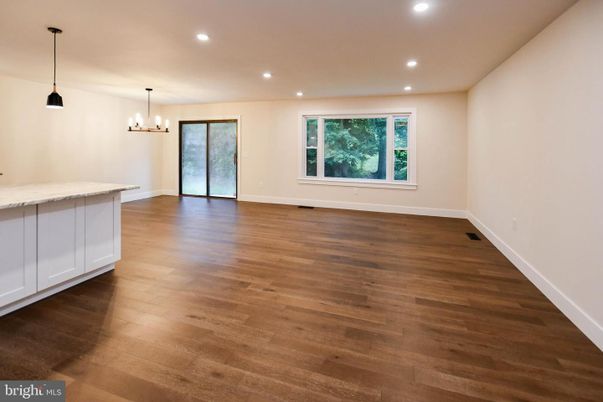 Empty room, Interior, Pendant Lights, Recessed Lighting, Wood Texture Flooring