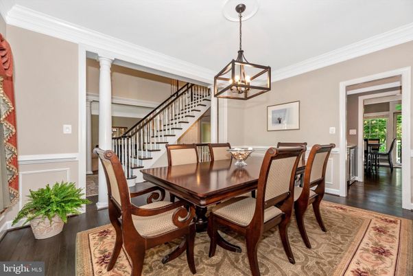 Dining room, Interior, Pendant Lights, Wood Texture Flooring