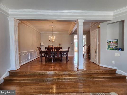 Chandelier, Dining room, Interior, Wood Texture Flooring
