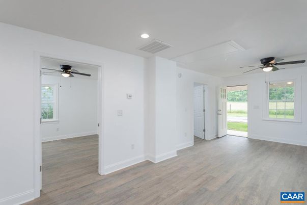 Empty room, Interior, Recessed Lighting, Wood Texture Flooring