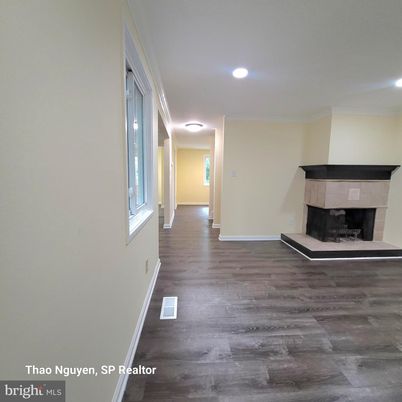 Empty room, Fireplace, Interior, Recessed Lighting, Wood Texture Flooring