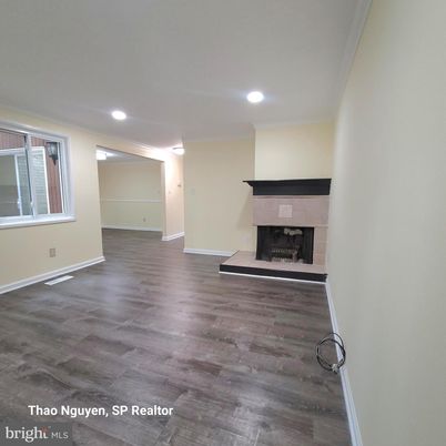 Empty room, Fireplace, Interior, Recessed Lighting, Wood Texture Flooring