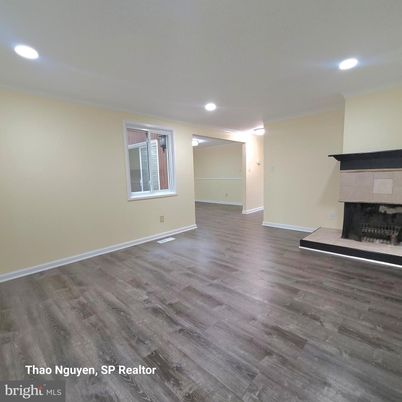 Empty room, Fireplace, Interior, Recessed Lighting, Wood Texture Flooring