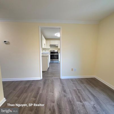 Empty room, Interior, Kitchen, Stainless Steel Appliances, Wood Texture Flooring