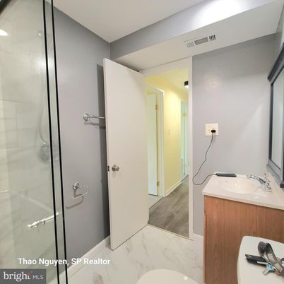 Bathroom, Glass Shower, Interior, Marble, Wood Texture Flooring
