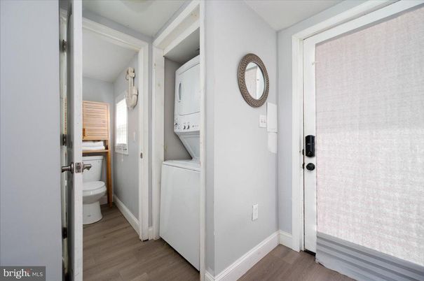 Bathroom, Interior, Utility Closets, Washer, Wood Texture Flooring