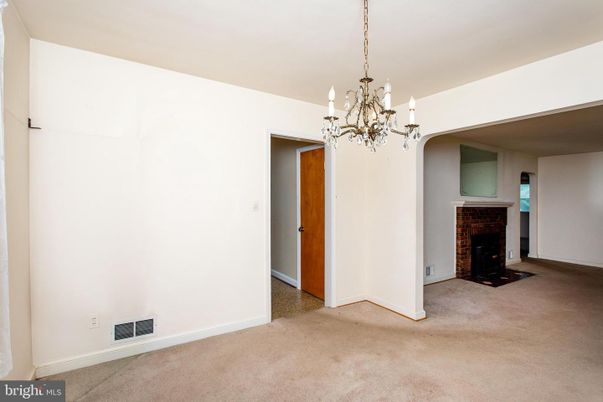 Chandelier, Empty room, Fireplace, Interior
