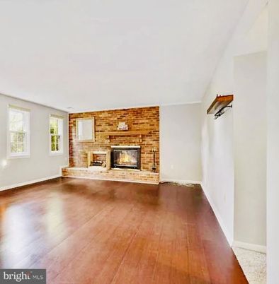 Empty room, Fireplace, Interior, Stone Walls, Wood Texture Flooring