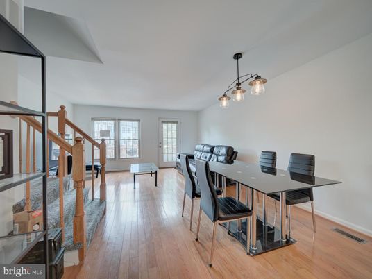 Dining room, Interior, Pendant Lights, Wood Texture Flooring