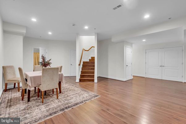 Dining room, Interior, Recessed Lighting, Wood Texture Flooring