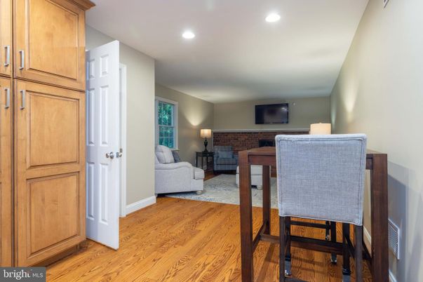Dining room, Interior, Living room, Recessed Lighting, Wood Texture Flooring