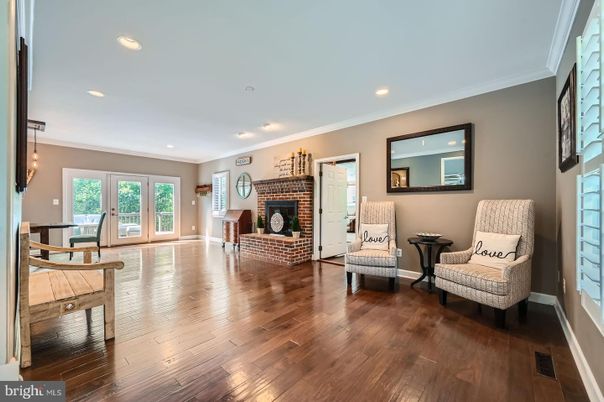 Fireplace, Interior, Pendant Lights, Recessed Lighting, Wood Texture Flooring