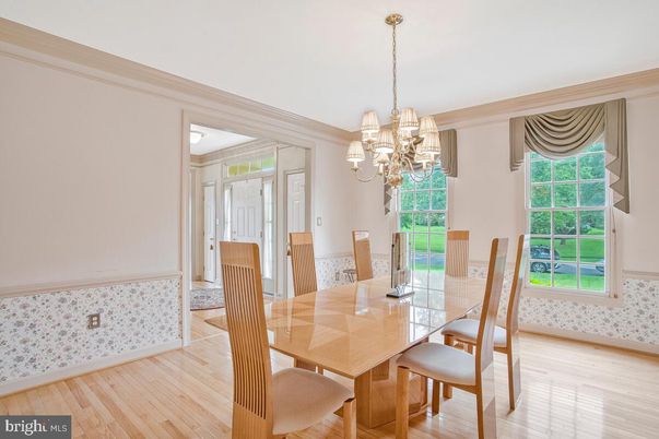 Chandelier, Dining room, Interior, Wood Texture Flooring