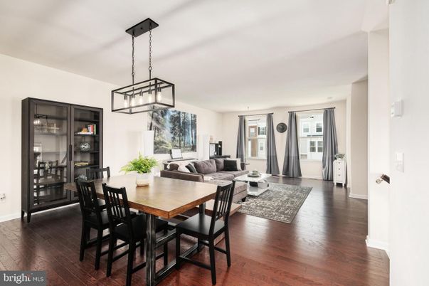 Dining room, Interior, Living room, Pendant Lights, Wood Texture Flooring