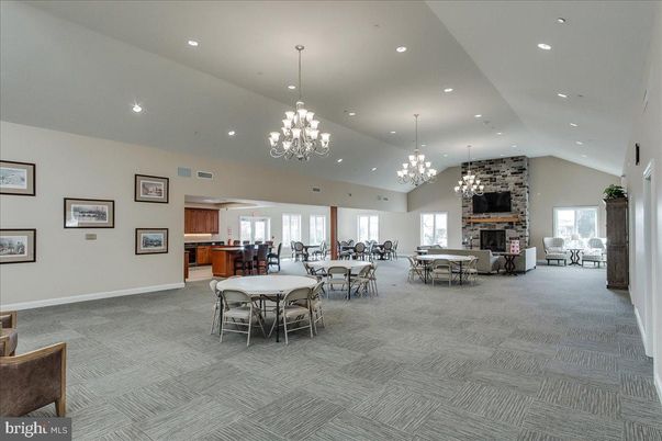 Chandelier, Dining room, Fireplace, Interior, Kitchen, Living room, Pendant Lights, Recessed Lighting, Stone Walls