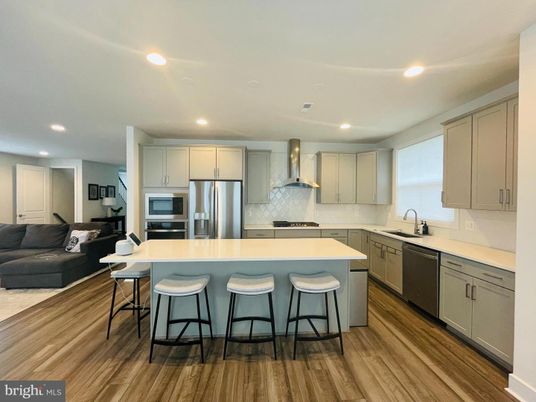 Interior, Kitchen, Living room, Recessed Lighting, Stainless Steel Appliances, Wood Texture Flooring