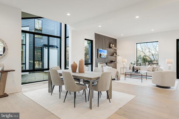 Dining room, Interior, Living room, Recessed Lighting, Wood Texture Flooring