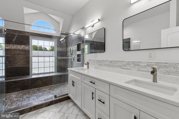 Bathroom, Dual Sink Vanities, Glass Shower, Interior, Marble