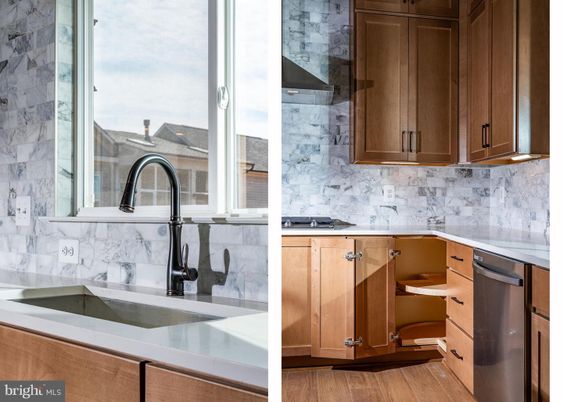 Interior, Kitchen, Marble Walls, Wood Texture Flooring