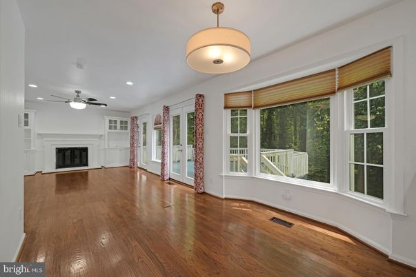 Empty room, Fireplace, Interior, Recessed Lighting, Wood Texture Flooring