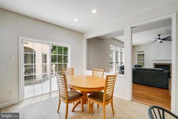 Dining room, Fireplace, Interior, Recessed Lighting, Wood Texture Flooring