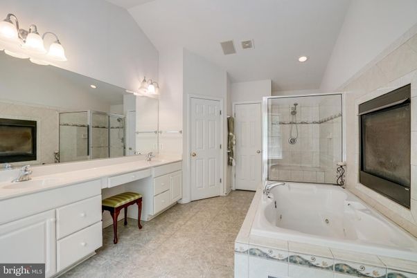 Bathroom, Dual Sink Vanities, Glass Shower, Interior, Recessed Lighting