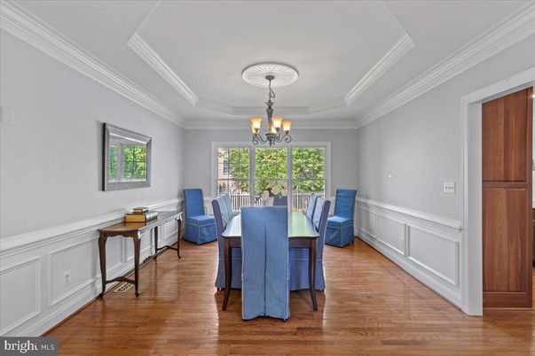 Chandelier, Dining room, Interior, Wood Texture Flooring