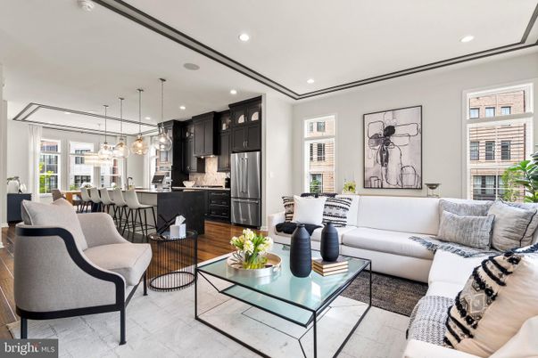 Dining room, Interior, Kitchen, Living room, Pendant Lights, Recessed Lighting, Stainless Steel Appliances, Wood Texture Flooring