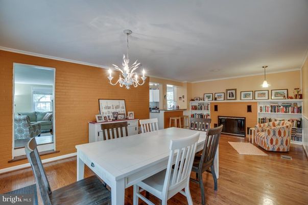 Chandelier, Dining room, Fireplace, Interior, Living room, Pendant Lights, Wood Texture Flooring