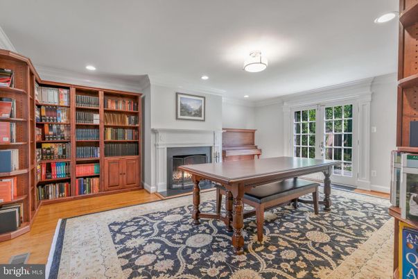 Fireplace, Home Office, Interior, Recessed Lighting, Wood Texture Flooring