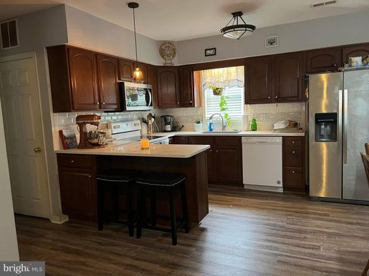 Interior, Kitchen, Pendant Lights, Stainless Steel Appliances, Wood Texture Flooring