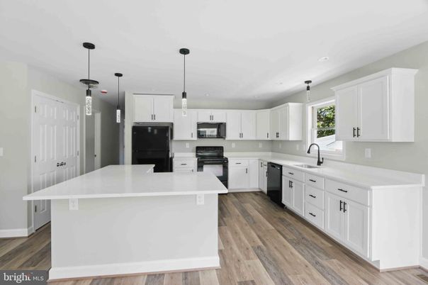 Interior, Kitchen, Pendant Lights, Recessed Lighting, Wood Texture Flooring