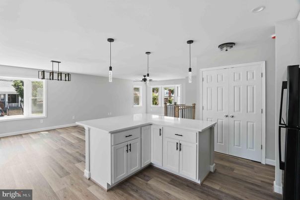 Interior, Kitchen, Pendant Lights, Recessed Lighting, Wood Texture Flooring