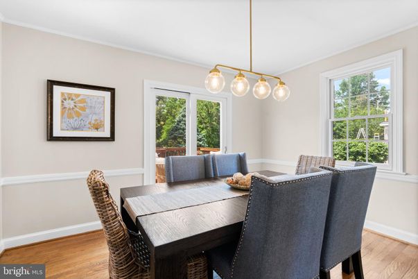 Dining room, Interior, Pendant Lights, Wood Texture Flooring