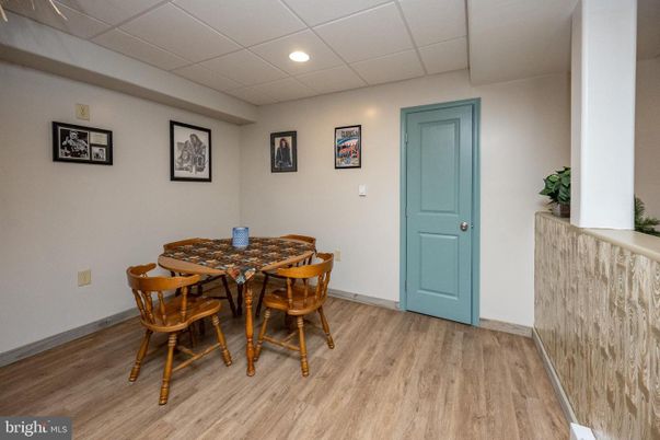 Dining room, Interior, Recessed Lighting, Wood Texture Flooring