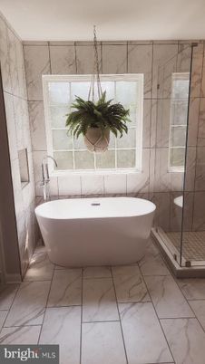 Bathroom, Free Standing Baths, Glass Shower, Interior, Marble, Marble Walls