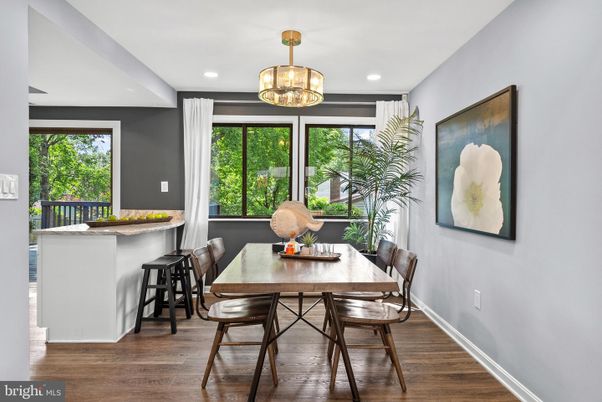 Dining room, Interior, Recessed Lighting, Wood Texture Flooring
