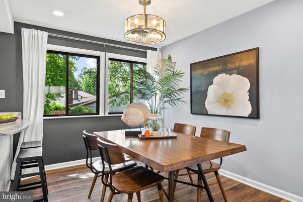Dining room, Interior, Recessed Lighting, Wood Texture Flooring