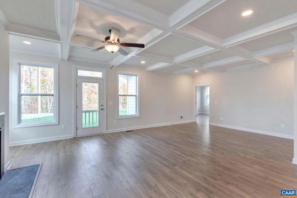 Empty room, Interior, Recessed Lighting, Wood Texture Flooring