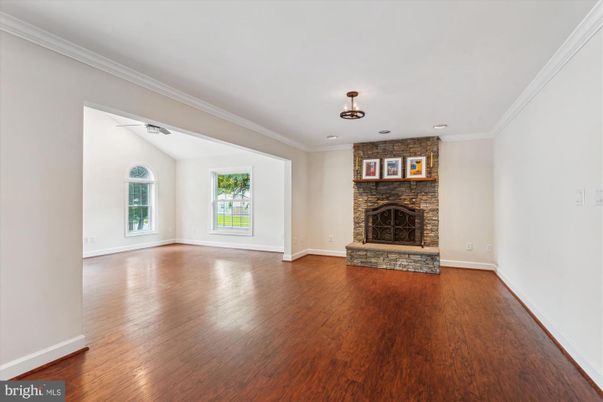 Empty room, Fireplace, Interior, Recessed Lighting, Wood Texture Flooring